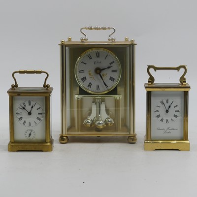 Lot 64 - A brass cased carriage clock, the enamel dial...