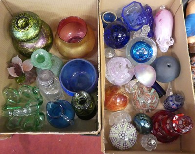 Lot 78 - Two boxes of coloured glassware to include a...