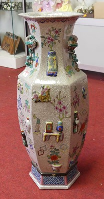 Lot 91 - A large Chinese crackle glazed vase of...