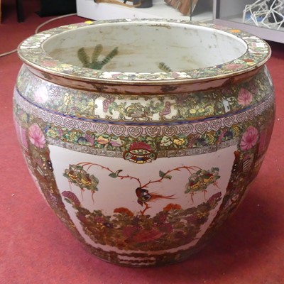 Lot 92 - A large Chinese Canton goldfish bowl, enamel...