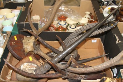 Lot 768 - A pair of deer antlers mounted on a shield...