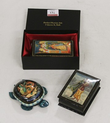 Lot 713 - A Russian Legends black lacquered box, the...