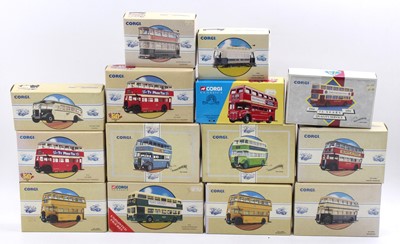 Lot 851 - 14 Corgi Classics bus and coach models with...