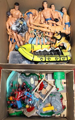 Lot 1536 - Two boxes of Action Man and Brio model trains