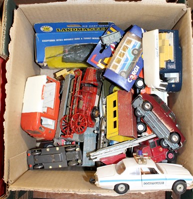 Lot 1612 - One box of mixed playworn diecast and tinplate...
