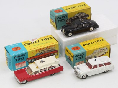 Lot 1144 - Corgi Toys boxed model group of 3 emergency...