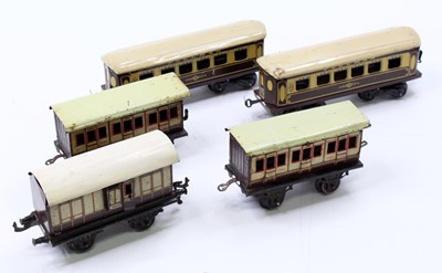 Lot 382 - Five coaches: Three Bing short 4-wheel LNWR...