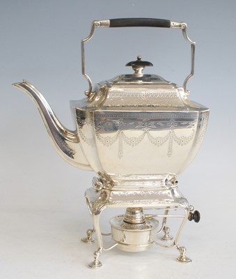 Lot 2157 - An Edwardian silver spirit kettle on stand, of...