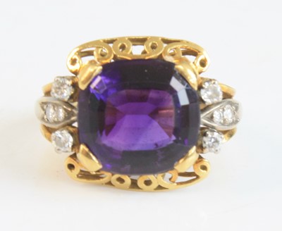 Lot 2263 - A yellow and white metal, amethyst and diamond...