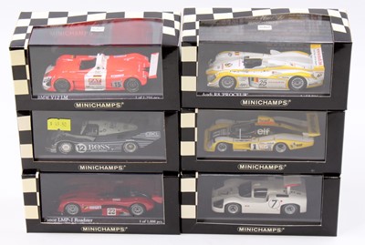 Lot 836 - 6 boxed Minichamps 1/43rd scale racing cars,...