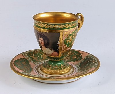 Lot 2090 - A Vienna porcelain cup and saucer, 19th...