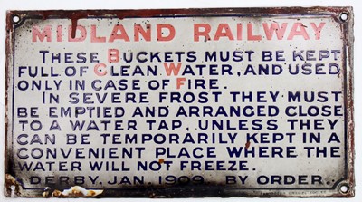 Lot 84 - A 1909 Midland Railway enamel sign, to read...