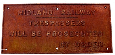 Lot 67 - A Midland Railways cast iron sign "Trespassers...