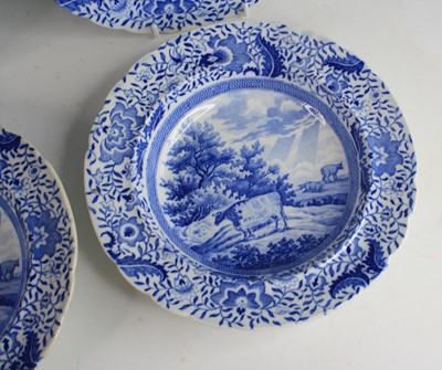 Lot 2074 - A set of six Staffordshire blue and white...