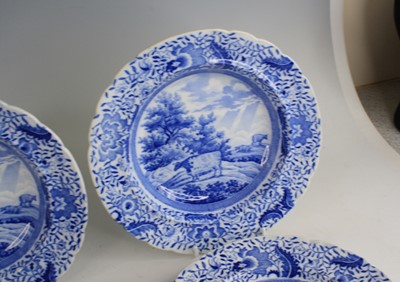 Lot 2074 - A set of six Staffordshire blue and white...