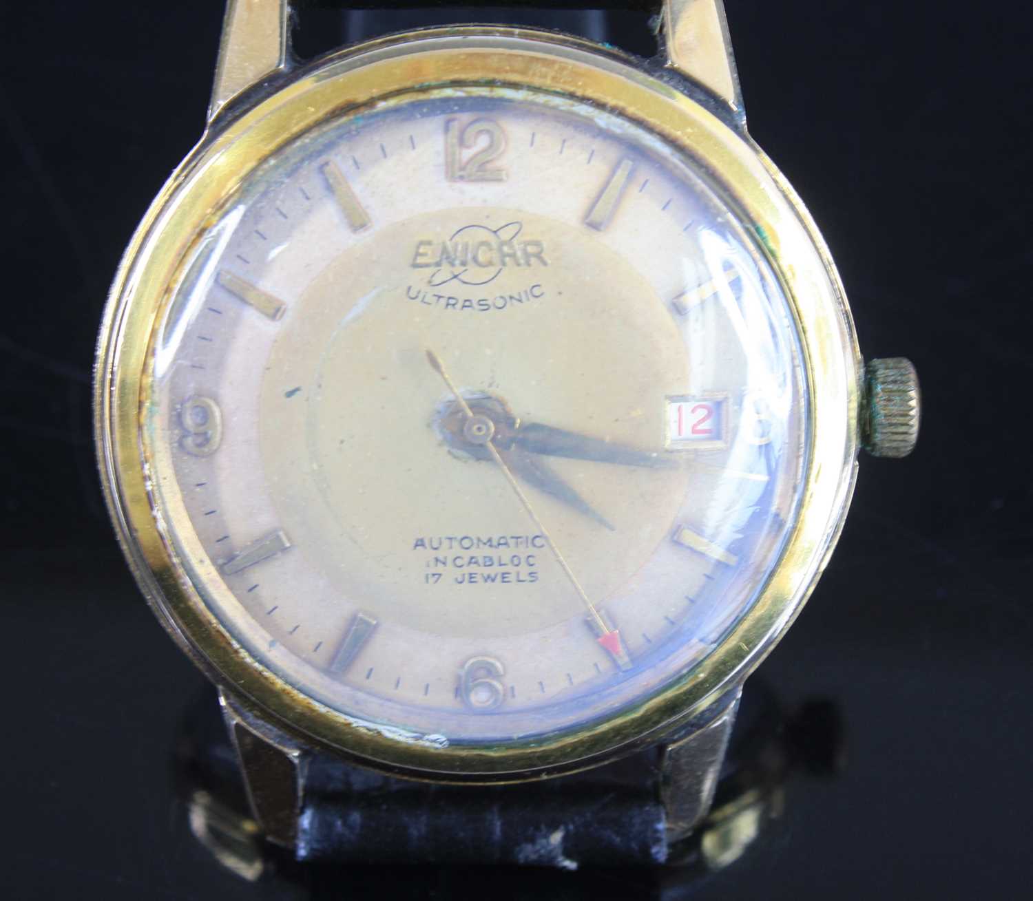 Lot 377 - A gent's Enicar Ultrasonic gold plated cased...