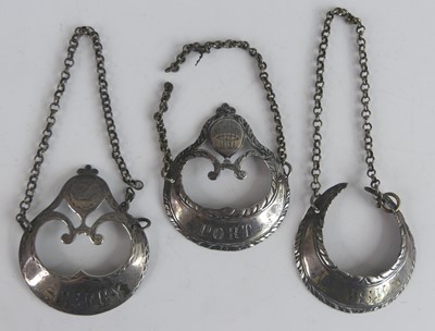 Lot 2125 - Three 18th century silver decanter labels, of...