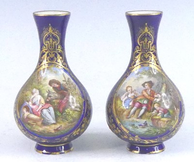 Lot 215 - A pair of Sevres porcelain vases, 19th century,...