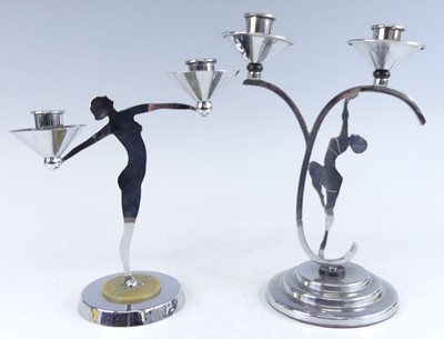 Lot 1198 - Two similar Art Deco chrome twin branch...