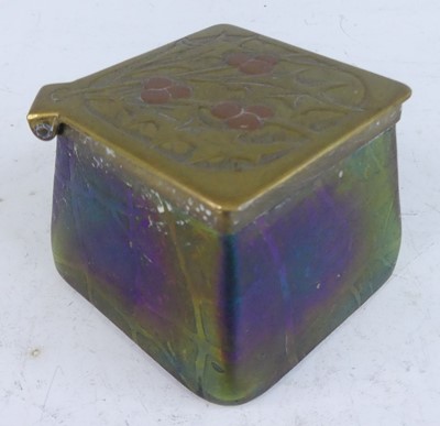 Lot 1188 - An Art Nouveau iridescent glass and brass...