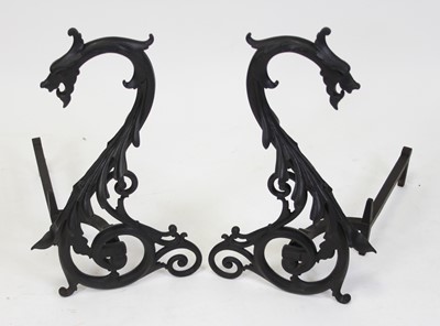 Lot 1195 - A pair of circa 1900 wrought iron andirons by...