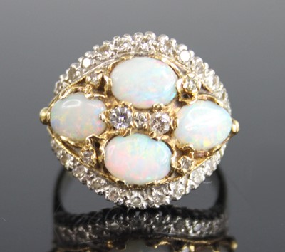 Lot 2238 - A yellow and white metal, opal and diamond...
