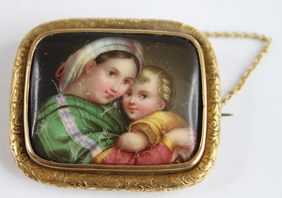 Lot 2219 - A yellow metal painted porcelain miniature...