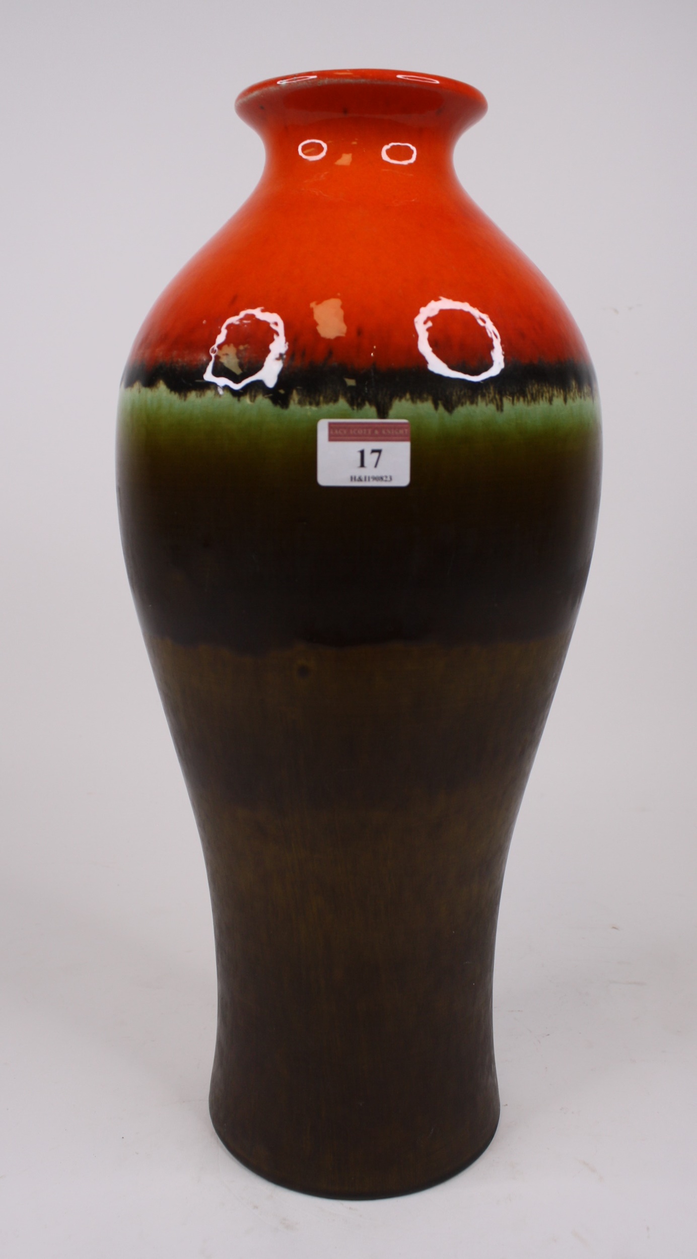 Scheurich West German Mid Century Red Band and Brown Glazed Urn Form Ceramic  Vase