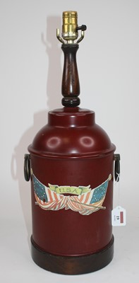 Lot 19 - A reproduction toleware table lamp, inscribed...