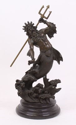 Lot 28 - A bronze figure of Neptune, upon a polished...