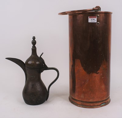 Lot 139 - A copper log bucket, of cylindrical form,...