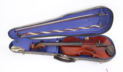 Lot 158 - A student's violin and bow, cased