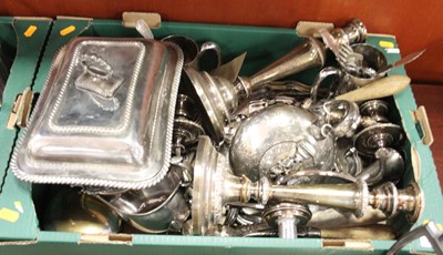 Lot 228 - A box of silver plated items to include a pair...