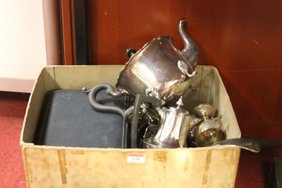 Lot 238 - A box of silver plated items to include coffee...