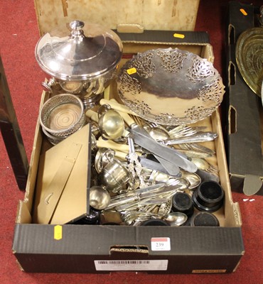 Lot 239 - A box of silver plated items to include a...