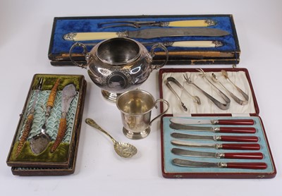 Lot 281 - A Victorian carving set having a silver plated...