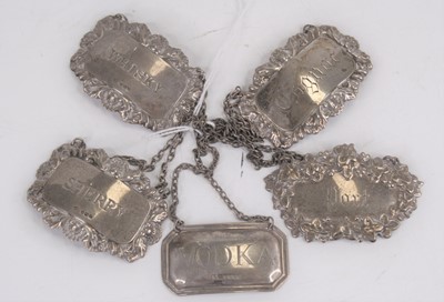 Lot 287 - A pair of Elizabeth II silver decanter labels,...