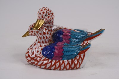 Lot 208 - A Herend porcelain model of two ducks, height 7cm