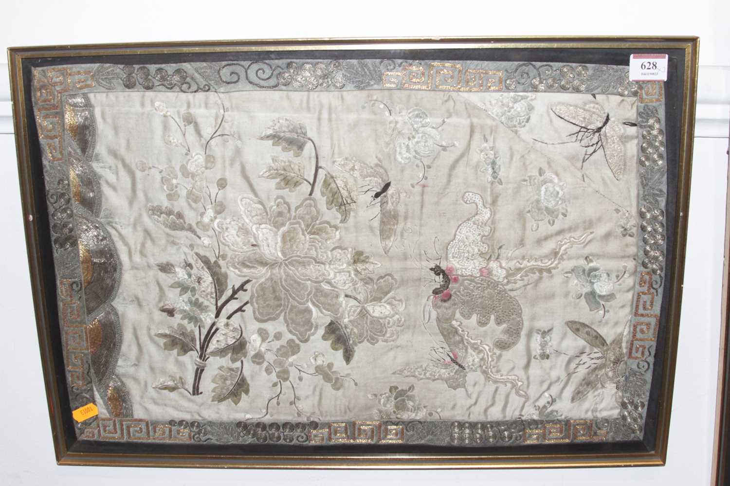 Lot 628 - A pair of Chinese silks, decorated with...