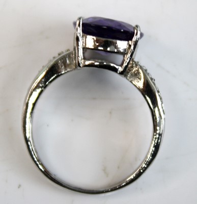 Lot 2507 - A white metal tanzanite dress ring, featuring...