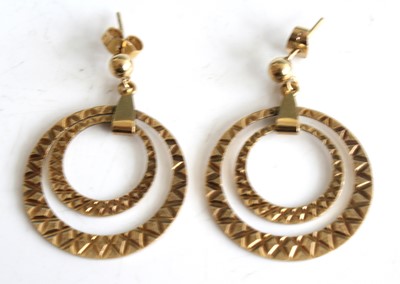 Lot 2514 - A pair of 9ct yellow gold double open circular...
