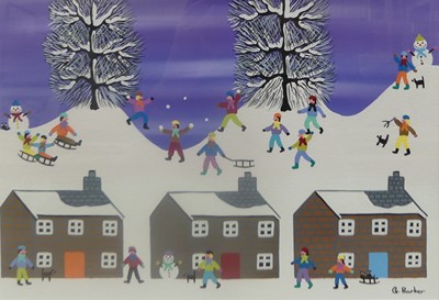 Lot 1249 - Gordon Barker (b.1960) - Playing in the snow,...