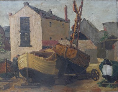 Lot 1261 - Circa 1930s Slade School - Boatyard scene with...