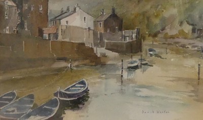 Lot 1262 - David Weston - Harbour scene with...