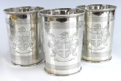 Lot 2138 - A set of three early Victorian silver beakers,...