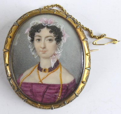 Lot 2221 - A Victorian pinchbeck framed mourning brooch...