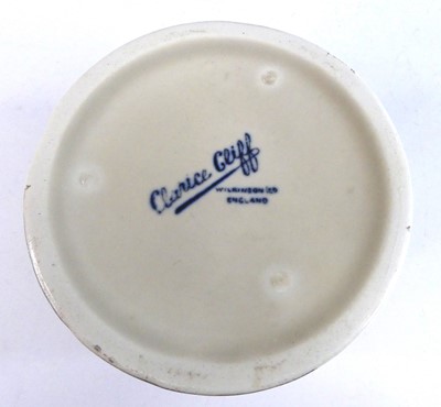 Lot 1040 - A 1930s Clarice Cliff honey pot and cover,...