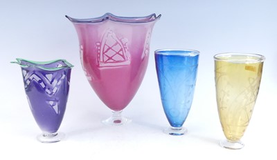 Lot 1126 - A collection of four Kemp studio glass vases,...