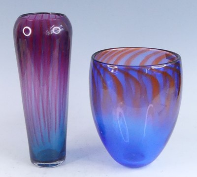 Lot 1124 - A Rebecca Morgan blue and red studio glass...