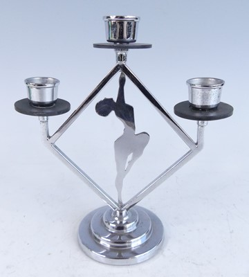 Lot 1199 - An Art Deco chrome three-branch candleholder,...